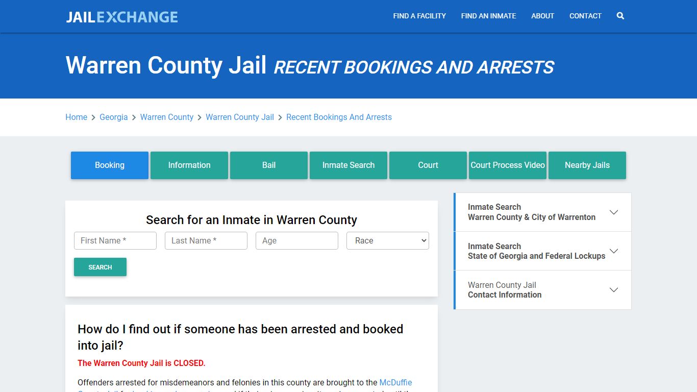 Warren County Jail GA Recent Arrests and Bookings - Jail Exchange